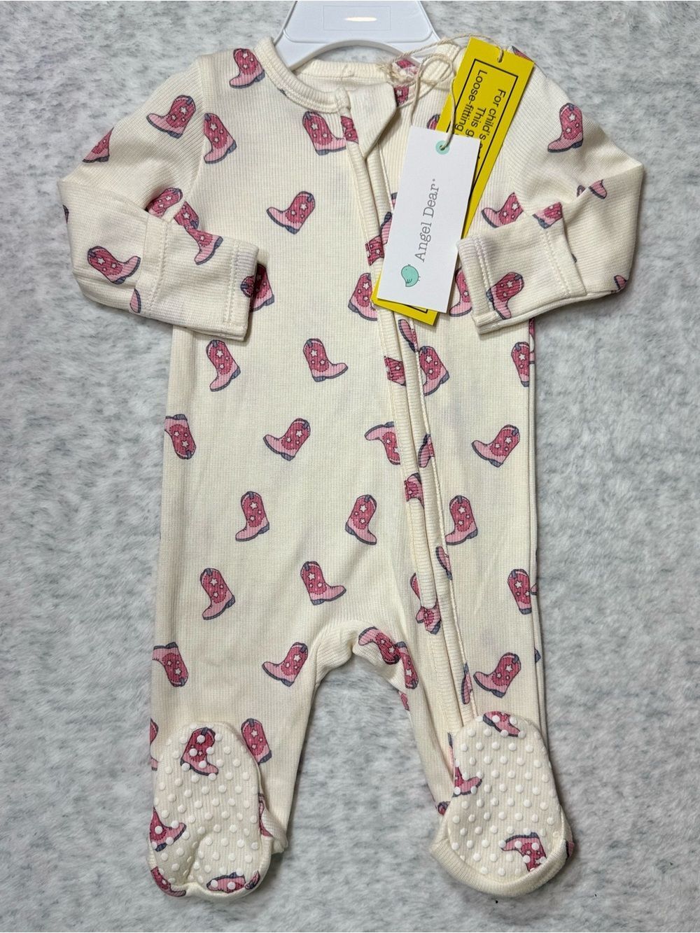NWT Angel Dear Mini Cowboy Boots Modal Zip Footie 0-3M Baby Girl Western Ivory
